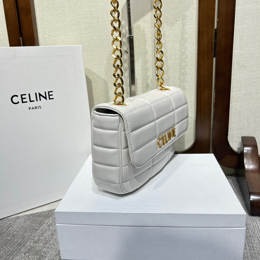 Celine Matelasse Monochrome Chain Shoulder Bag White High