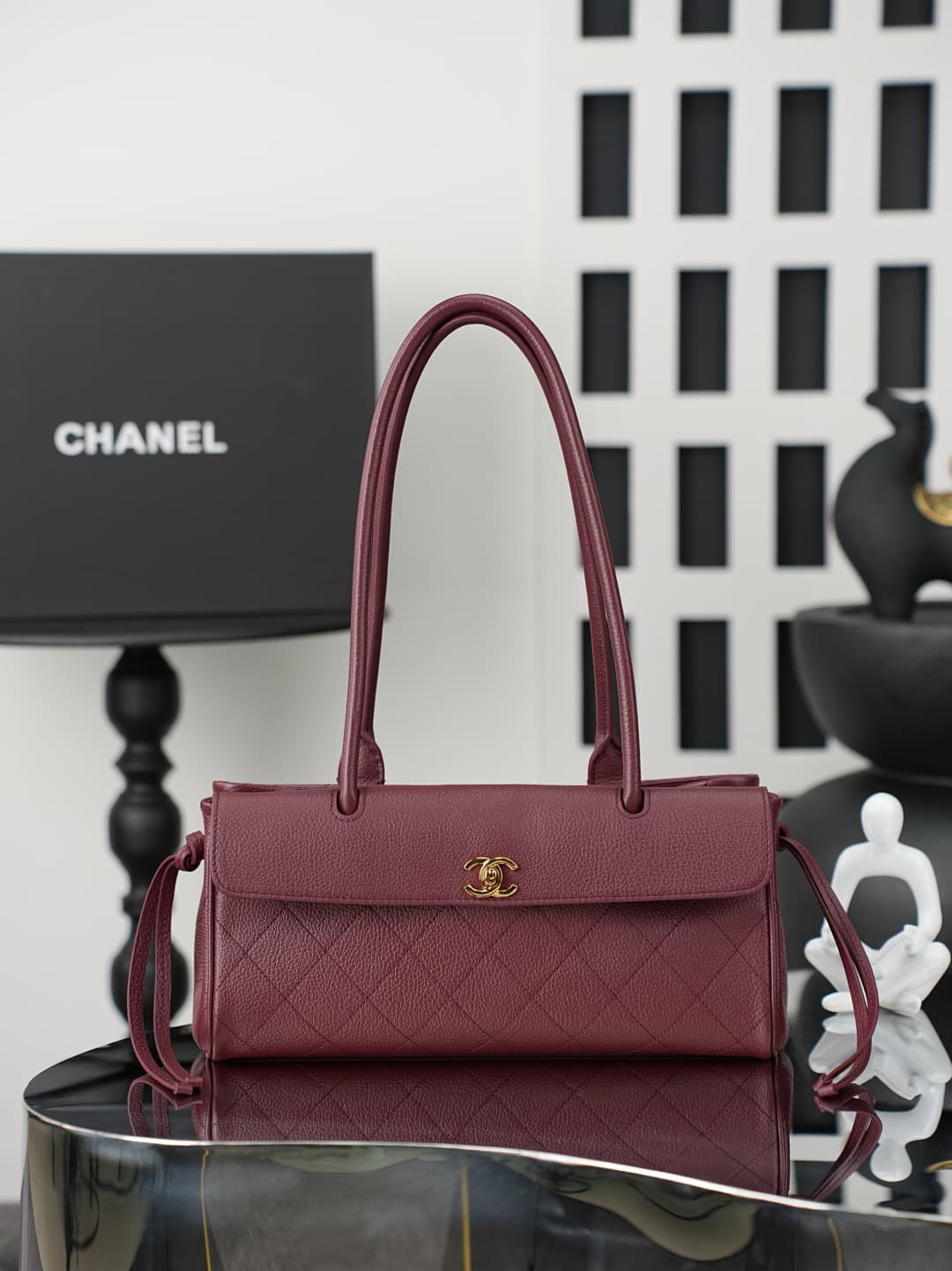 Chanel SMALL SHOPPING BAG Grained Calfskin & Gold-Tone Metal Claret AS6288 A