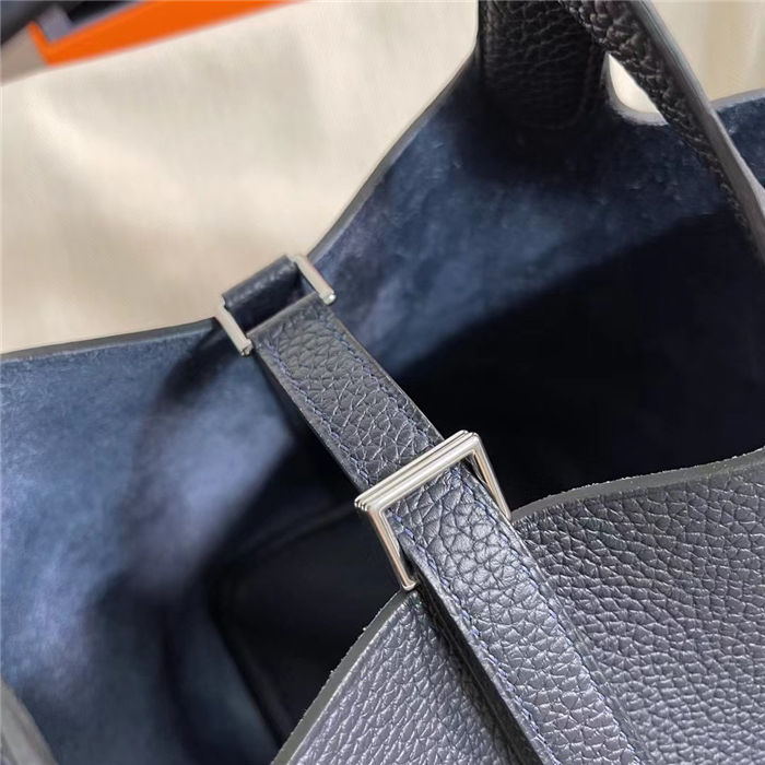 Hermes Picotin Lock 18/22 Bag Togo Leather In Blue Nuit-Silver WAX High
