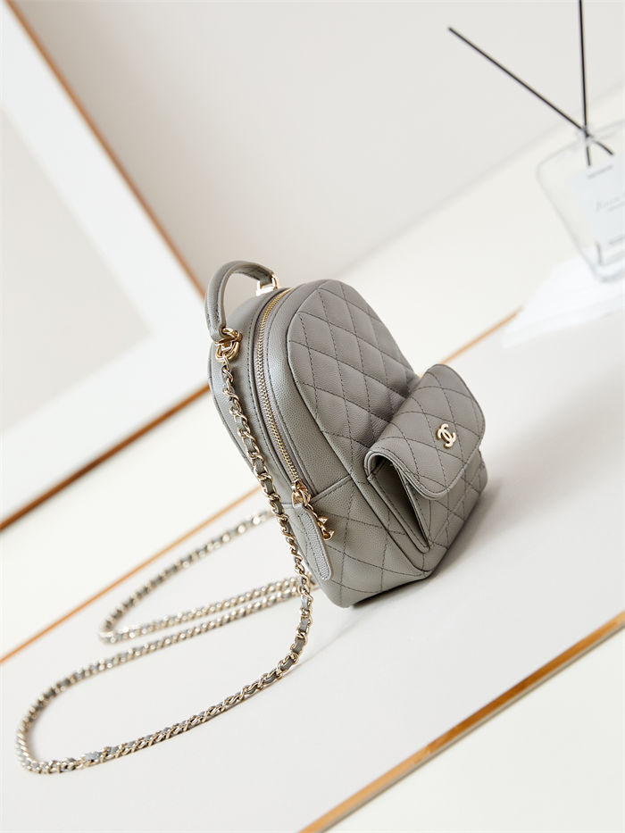 Chanel Mini Backpack Grained Calfskin Gold-Tone Metal AP3753 Grey A