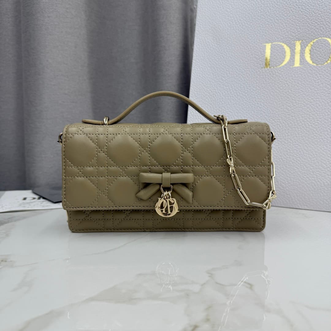 My Dior Mini Bag Cannage Lambskin In Milk Tea Apricot With Leather Bow High