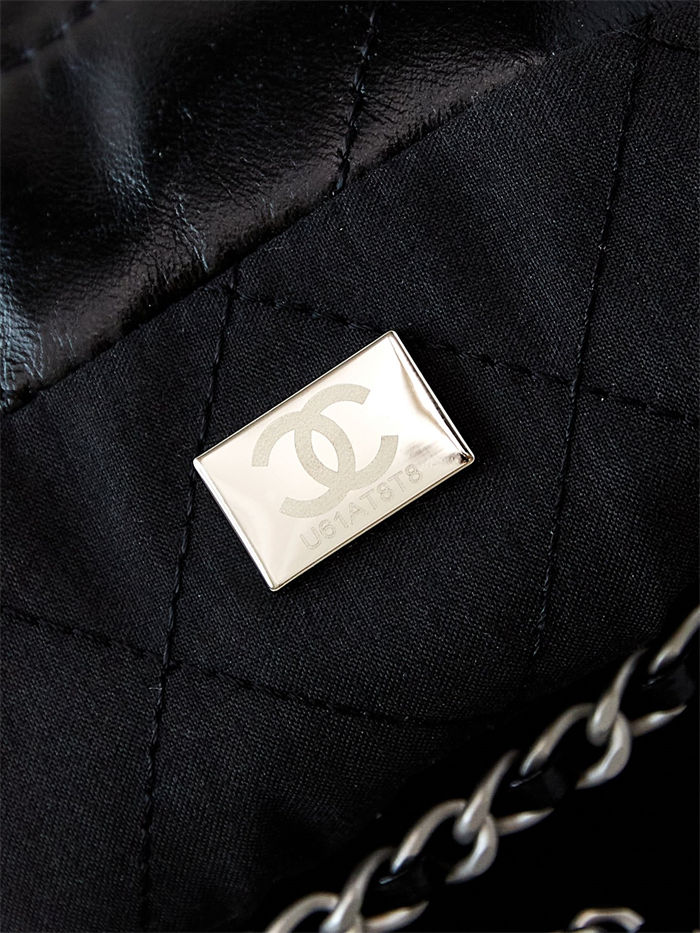 Chanel 22 MINI HANDBAG Patent Gradient Calfskin & Lacquered Metal Silver-Black AS3980 A