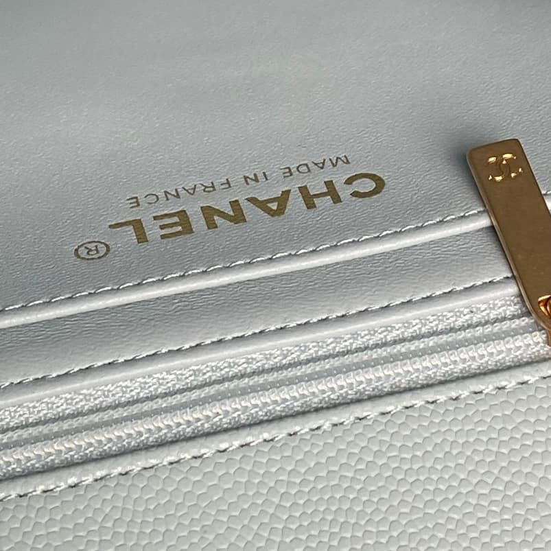 Chanel Small Flap Bag with Top Handle Grained Shiny Calfskin &  Gold-Tone Metal Blue AS5702 A