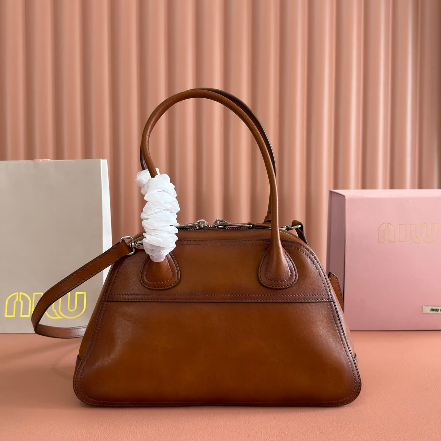 Miu Miu Vivant nappa leather bag Caramel 5bb199 TOP