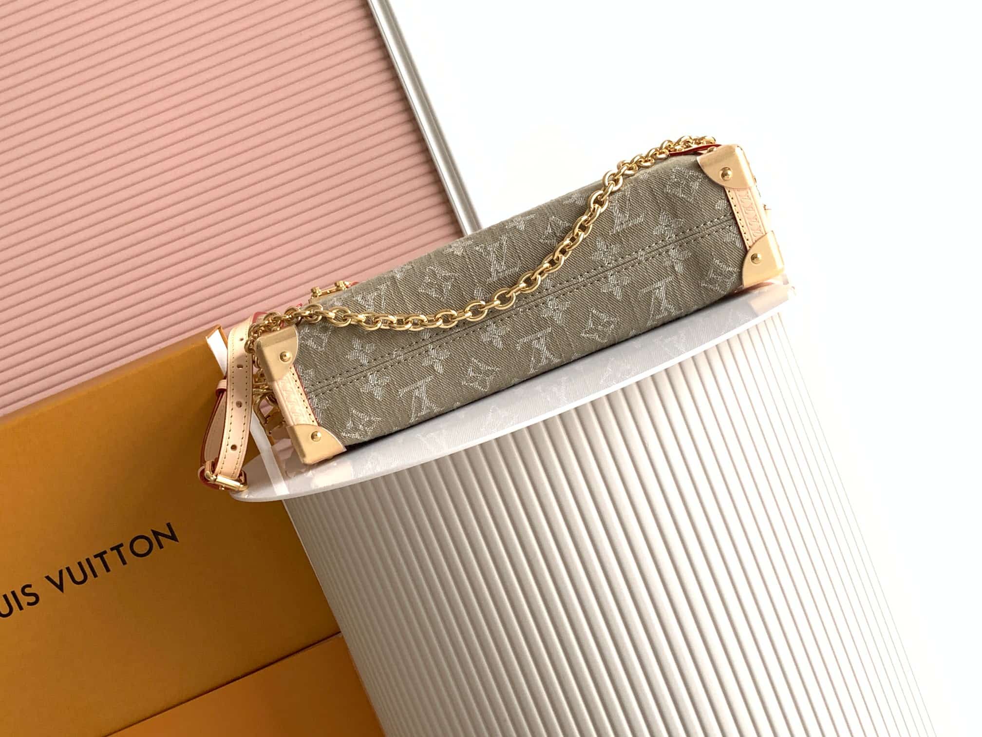 Louis Vuitton Side Trunk MM East West Khaki Denim M27451 High