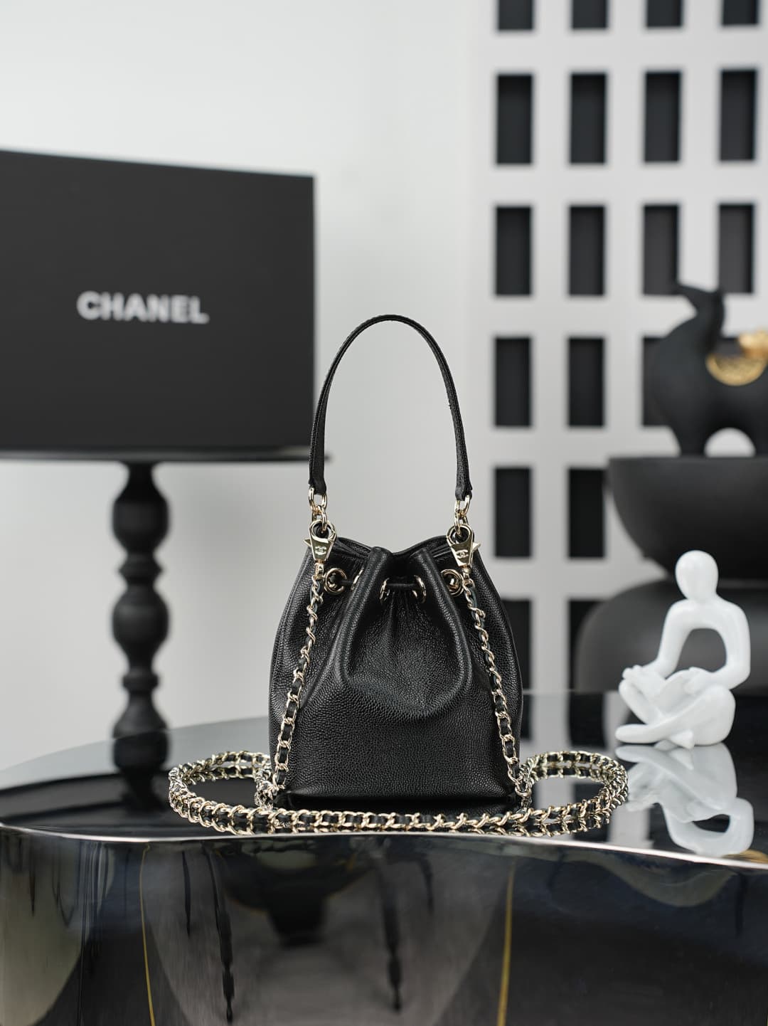 Chanel Business Affinity Bucket Bag Grained Calfskin&Gold-Tone Metal Black AS4775 A
