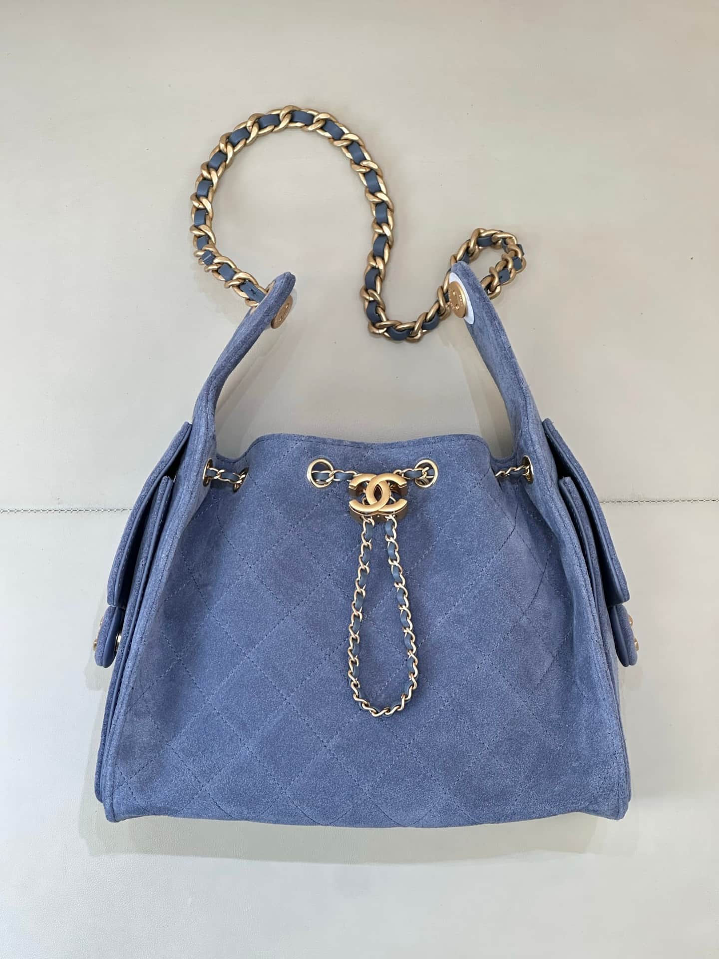 Chanel 25 Small Hobo handbag AS5293 Suede&Gold-tone Metal Blue TOP