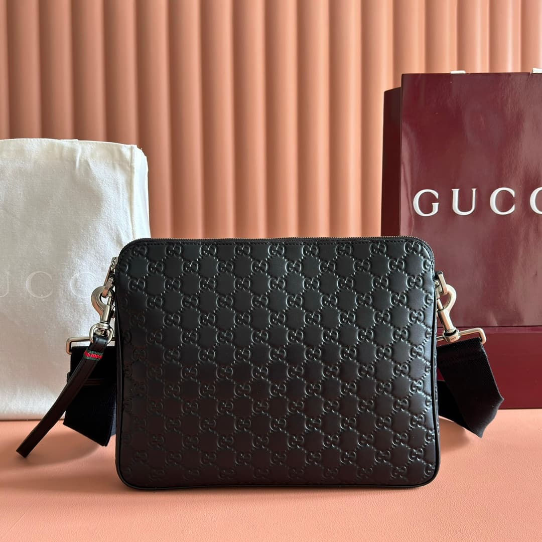Gucci GG Emblem medium crossbody bag Black embossed GG smooth leather 850214 High