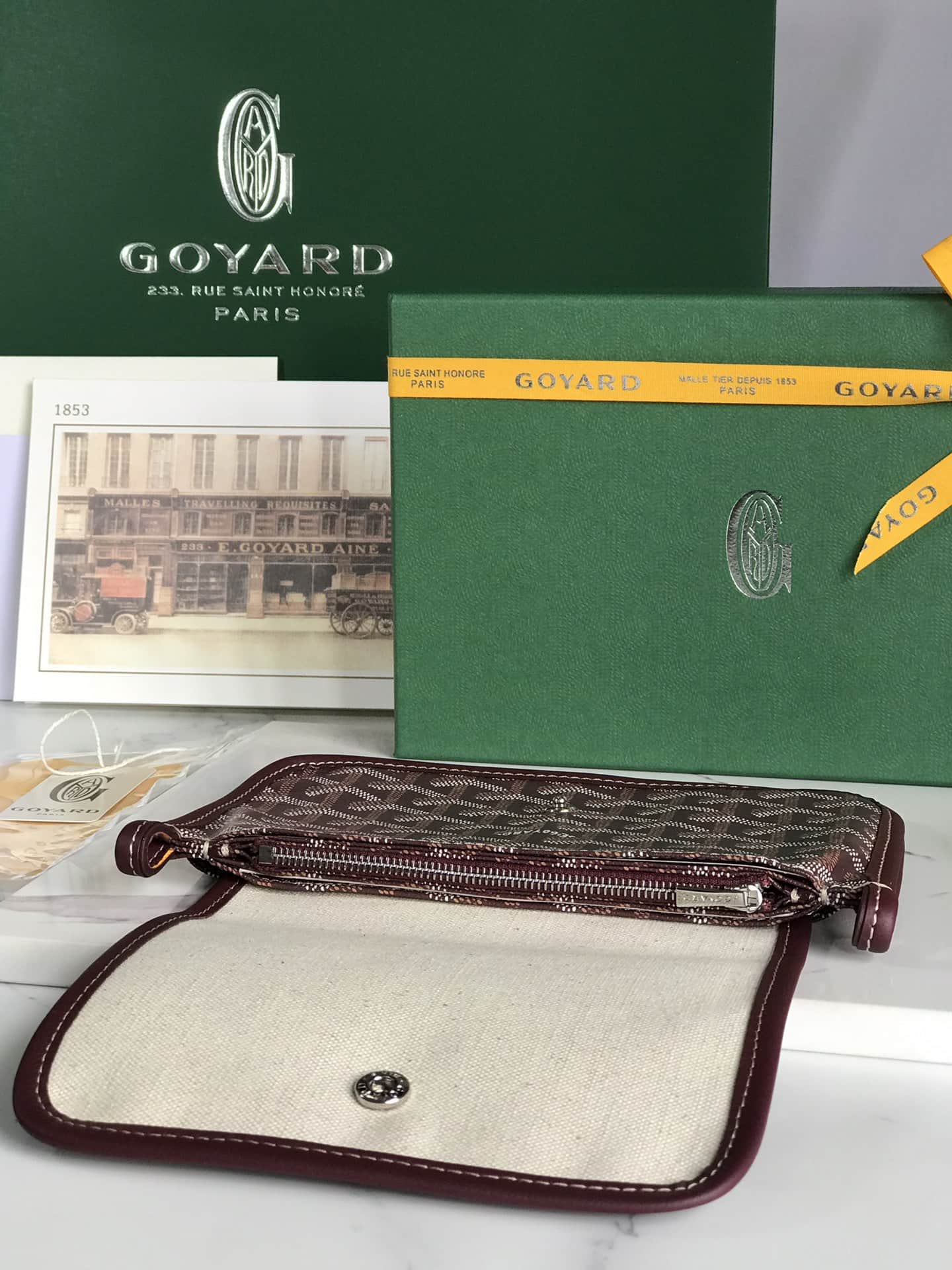 Plumet Pocket Wallet Goyardine Canvas & Chevroches Calfskin Burgundy High