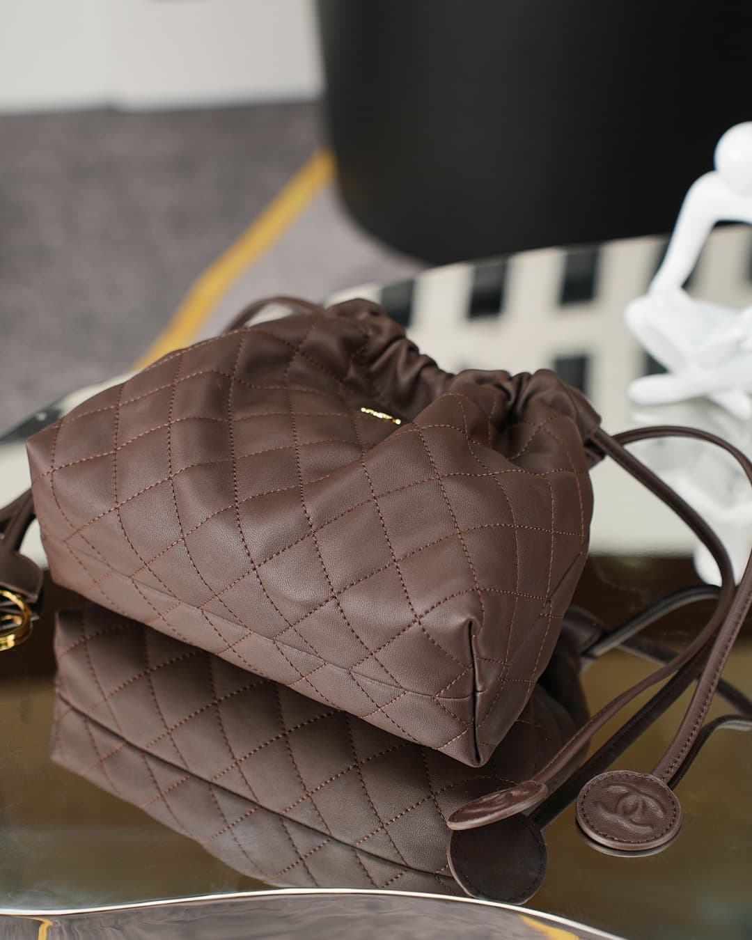 Chanel Clutch with Leather Strap Lambskin & Gold-tone Metal AP5228 Coffee  A