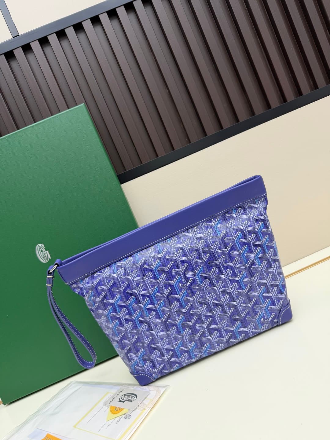 Goyard Conti pouch Goyardine canvas and Chevroches Calfskin Blue High