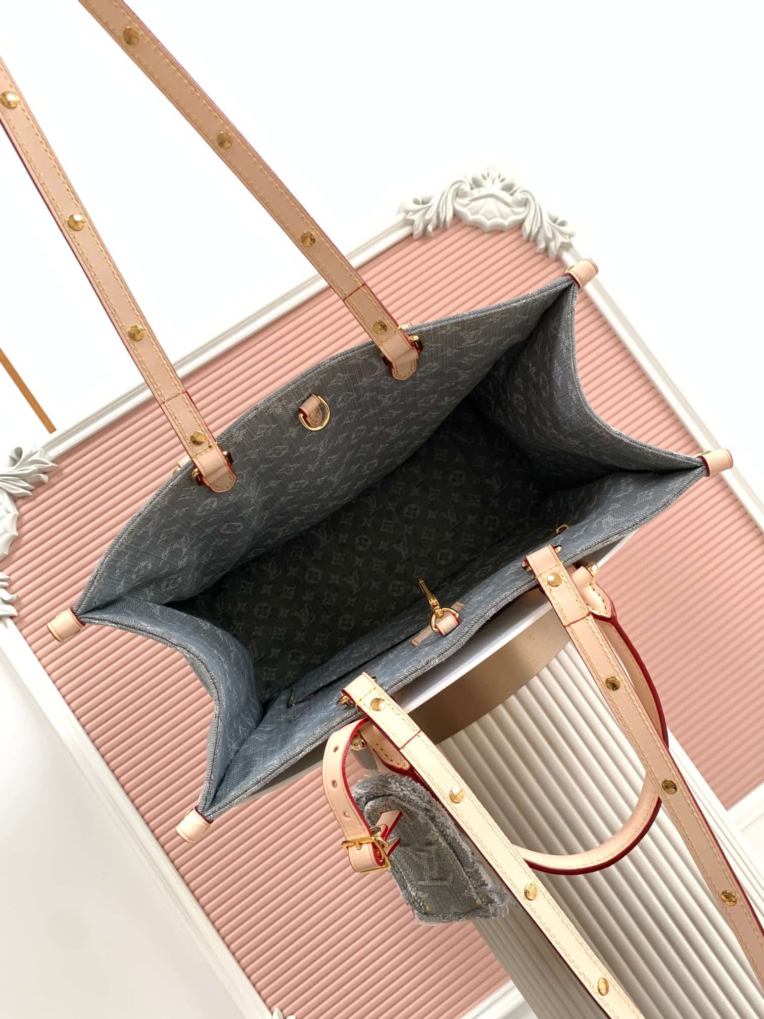 Louis Vuitton OnTheGo Handbag Monogram Washed Gray Denim M46871 High