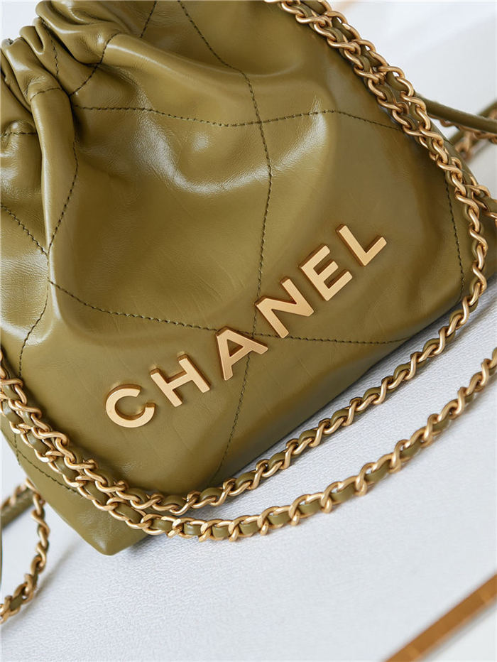 Chanel 22 MINI HANDBAG Shiny Calfskin Mustard-Wrinkle & Gold-Tone Metal AS3980 A