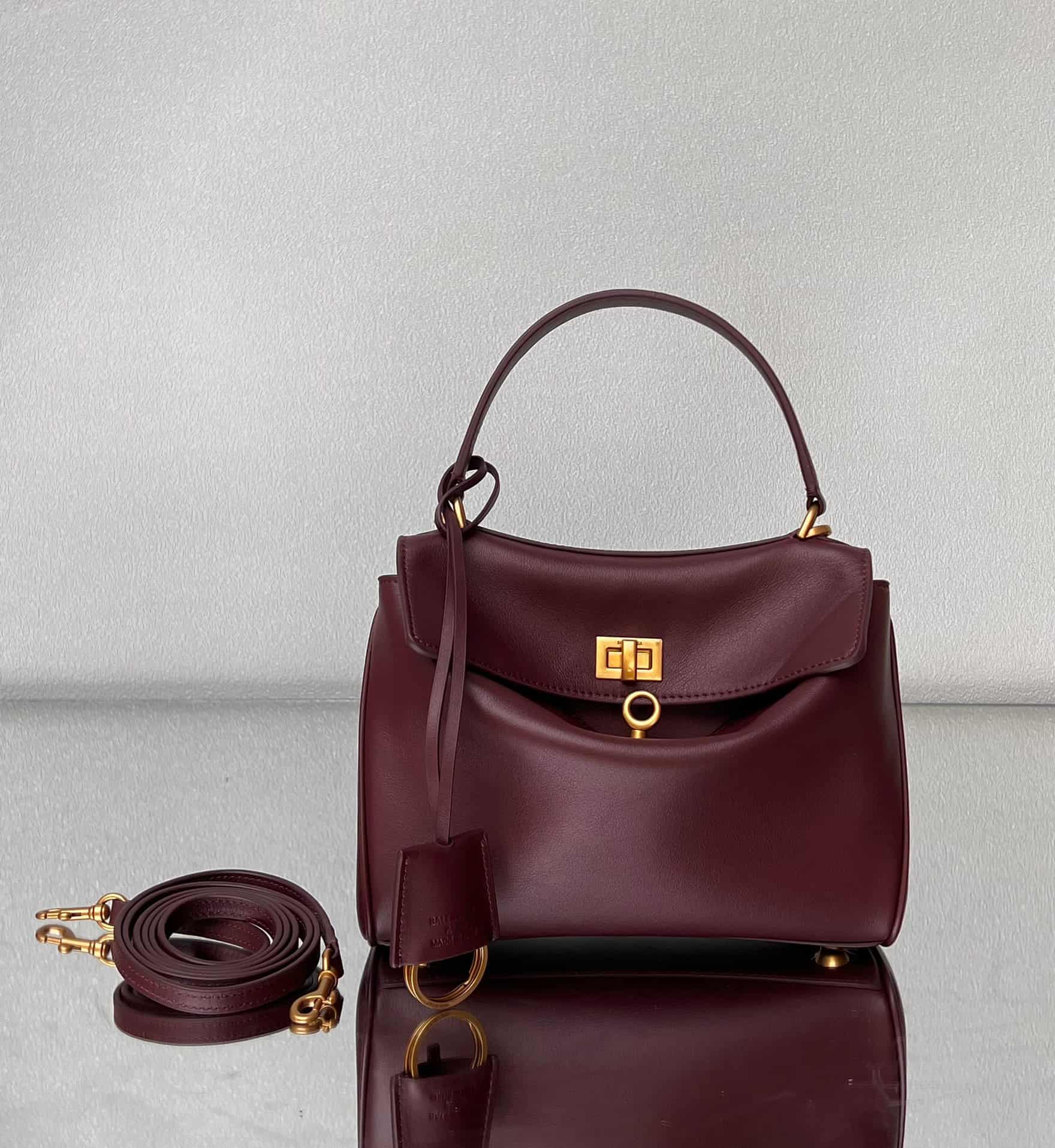 Balenciaga Rodeo Mini Bag in Dark Burgundy Leather With Gold-Tone Metal TOP