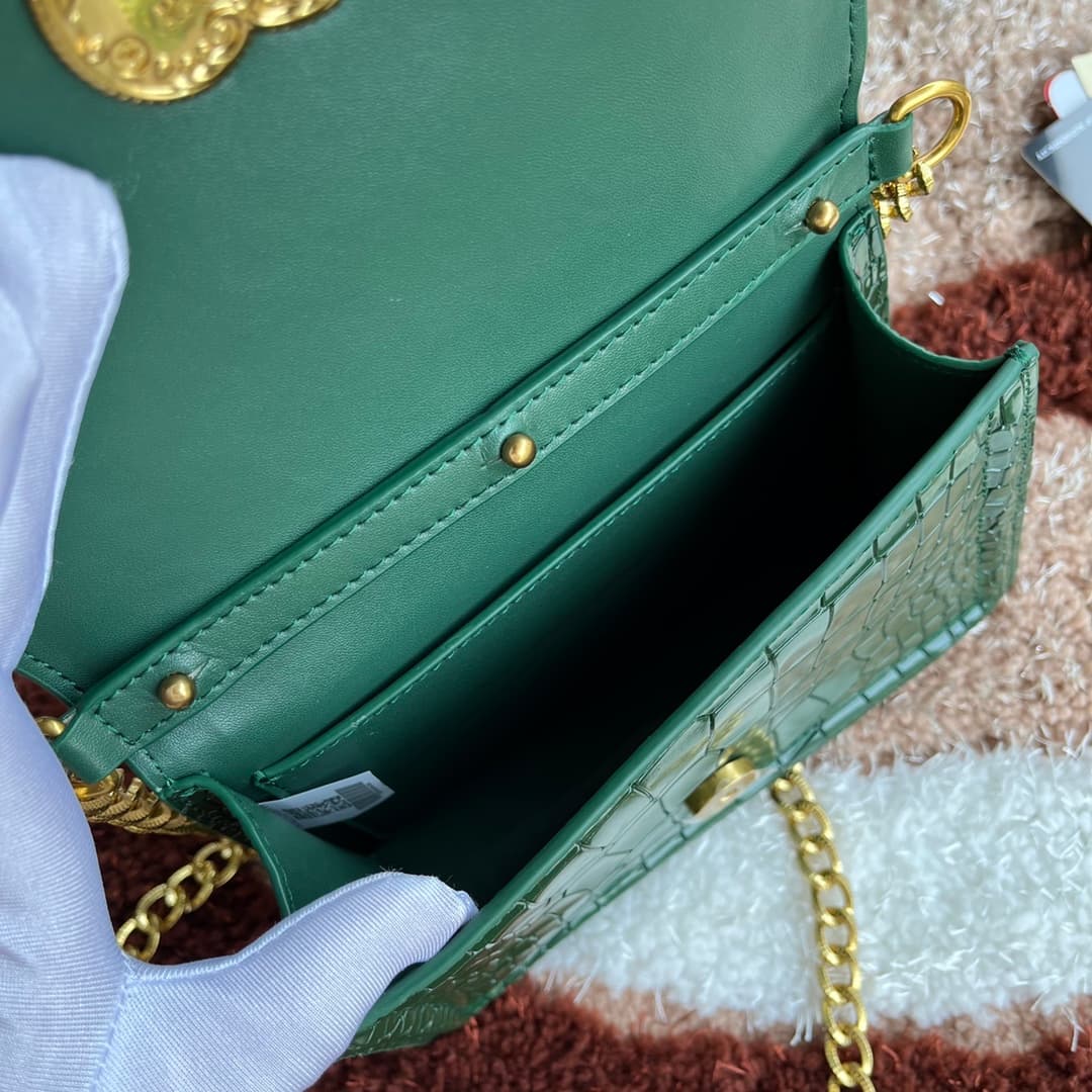 Dolce & Gabbana Small Devotion bag in crocodile-effect calfskin Green High