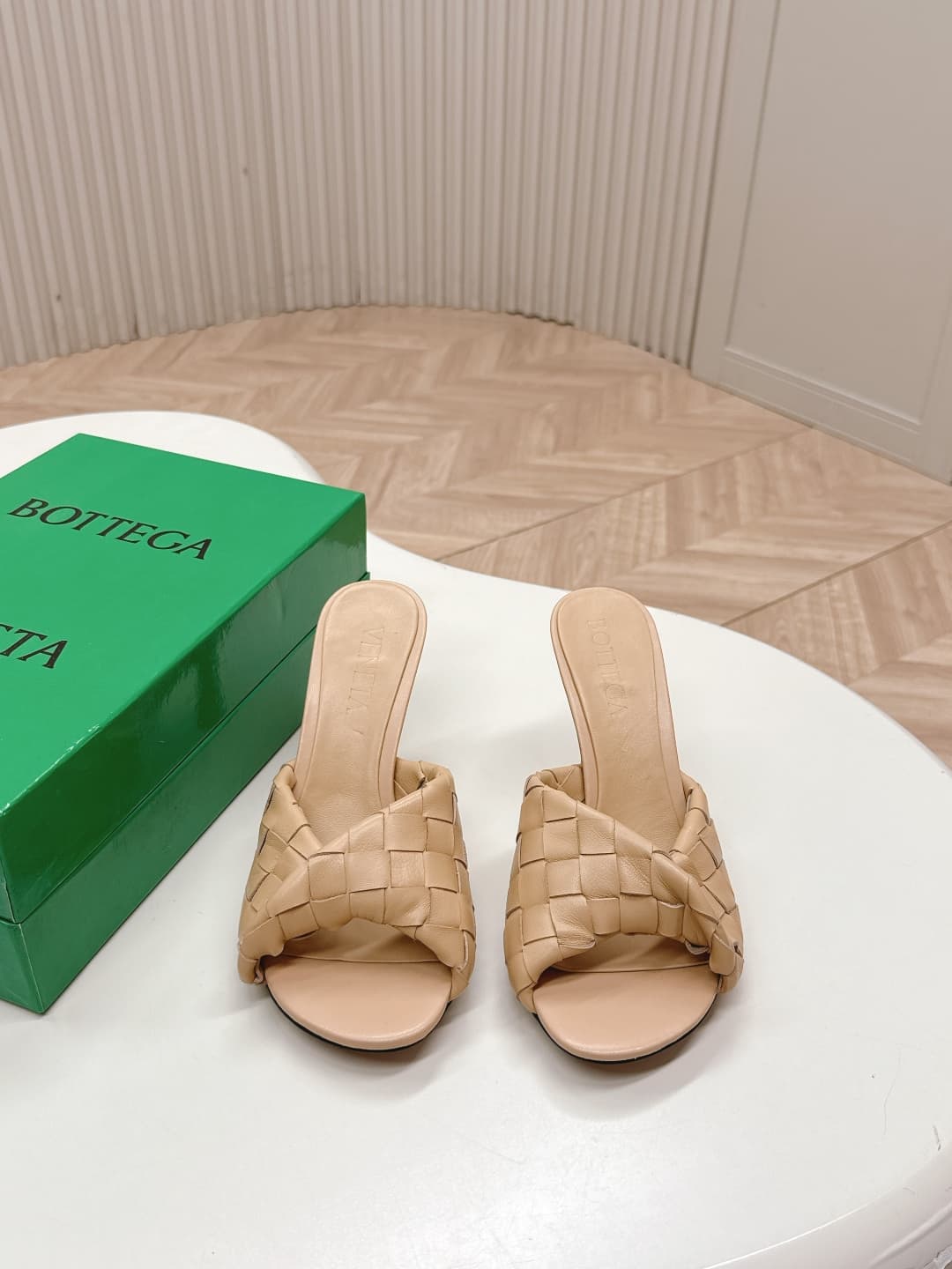 BOTTEGA VENETA Intrecciato Weave Leather Slides High Women
