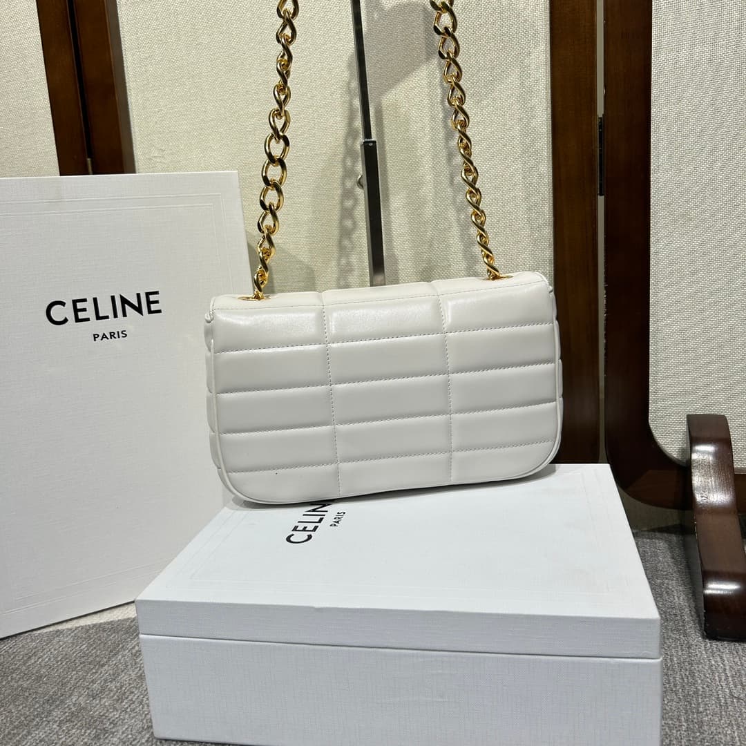 Celine Matelasse Monochrome Chain Shoulder Bag White High