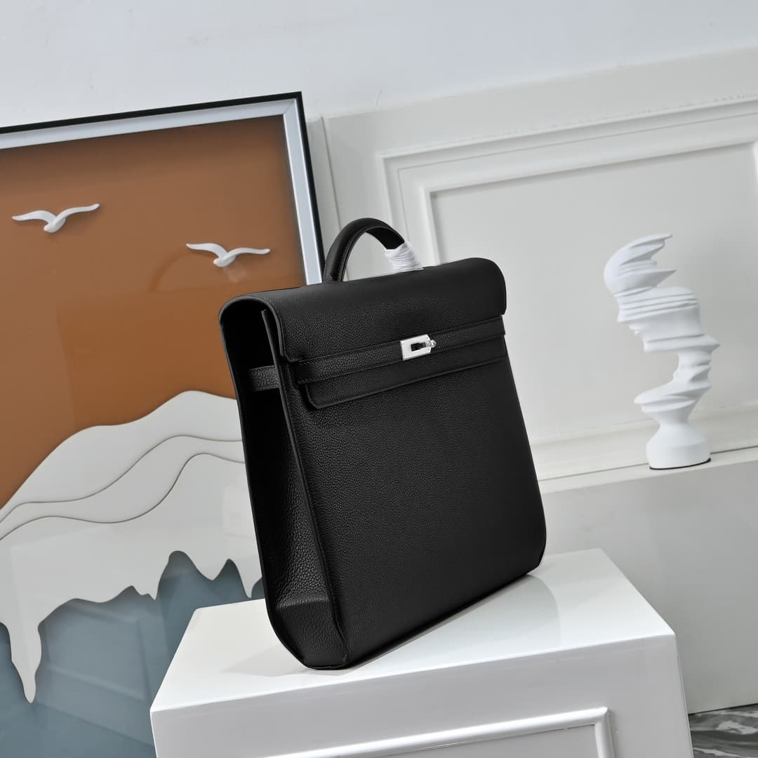 Hermes Kelly depeches Togo 36 briefcase In Black Silver Metal CalfskIn WAX High