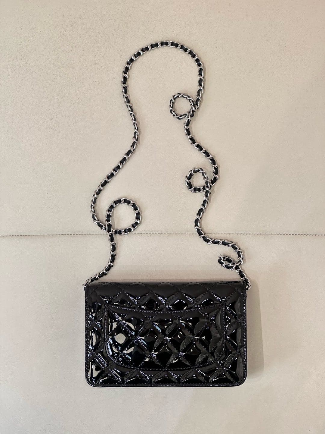 Chanel Wallet on Chain Patent Calfskin& Silver-tone Metal AP0250 Black TOP