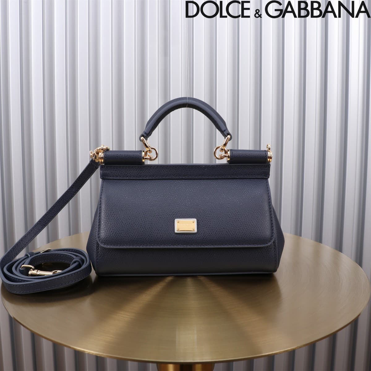 Dolce & Gabbana Miss Sicily top handle bag calfskin leather Navy Blue High