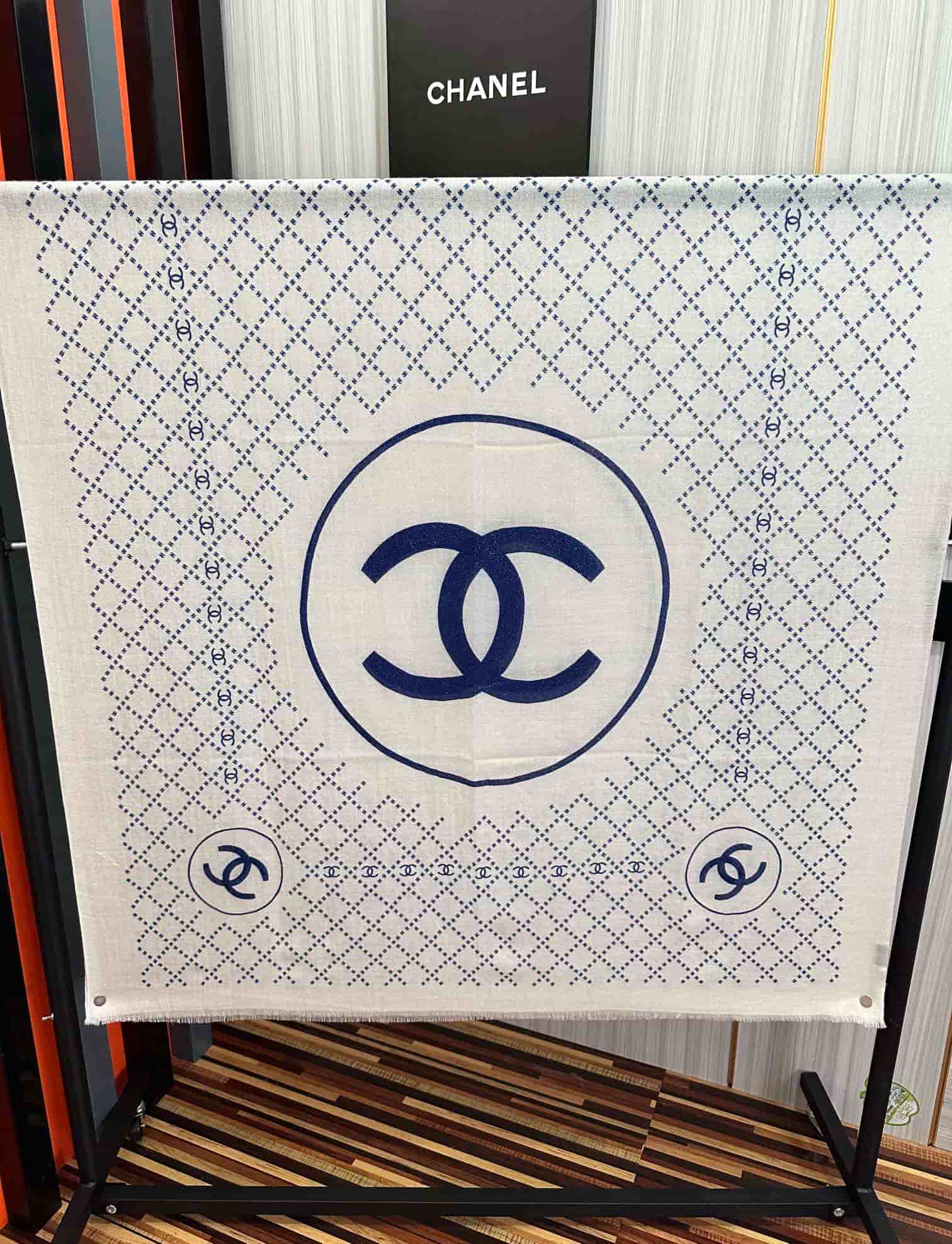 Chanel interlocking CC logo cashmere silk stole scarf