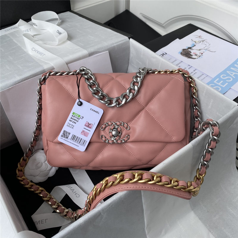 Chanel 19 Flap Bag Lambskin Coral Silver High
