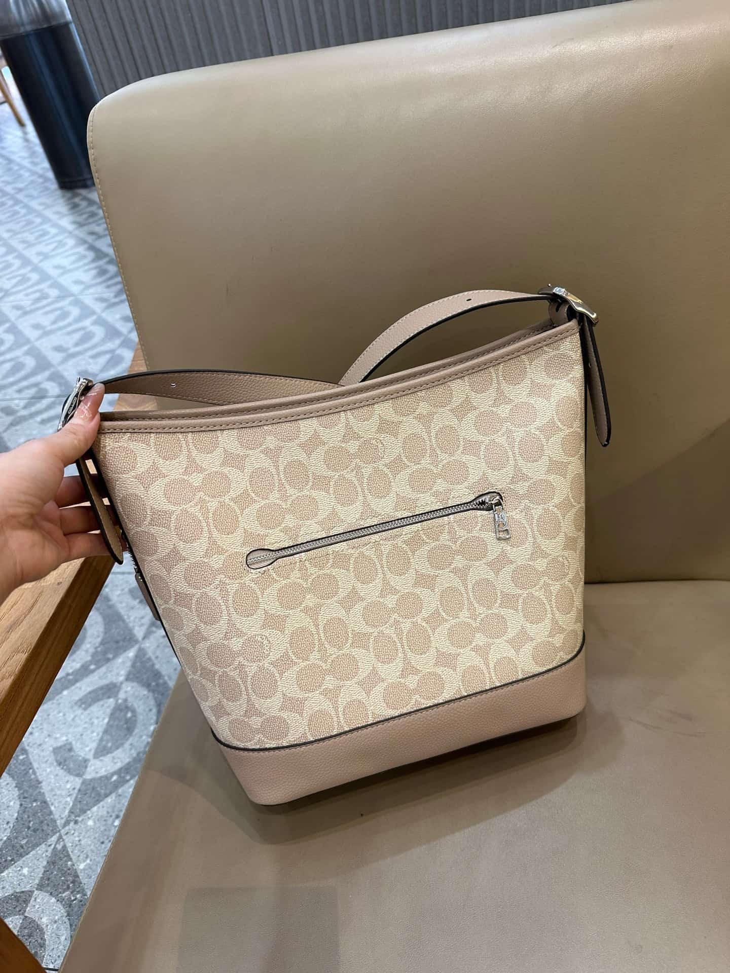 Coach Jude Duffle Bag in Signature Canvas with Sand Taupe Leather High
