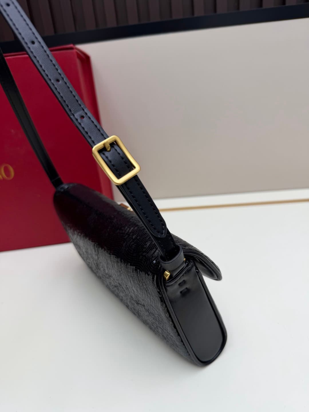Valentino Garavani Devain Small Nappa Sequins Shoulder Bag Black High