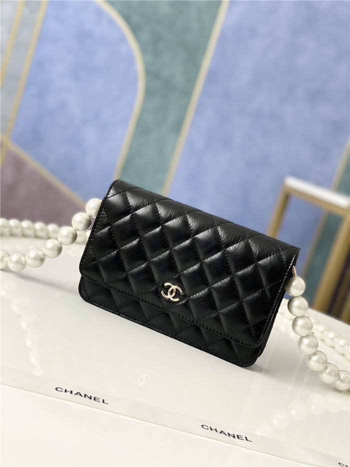 Chanel Wallet on Chain Imitation Pearls Black A