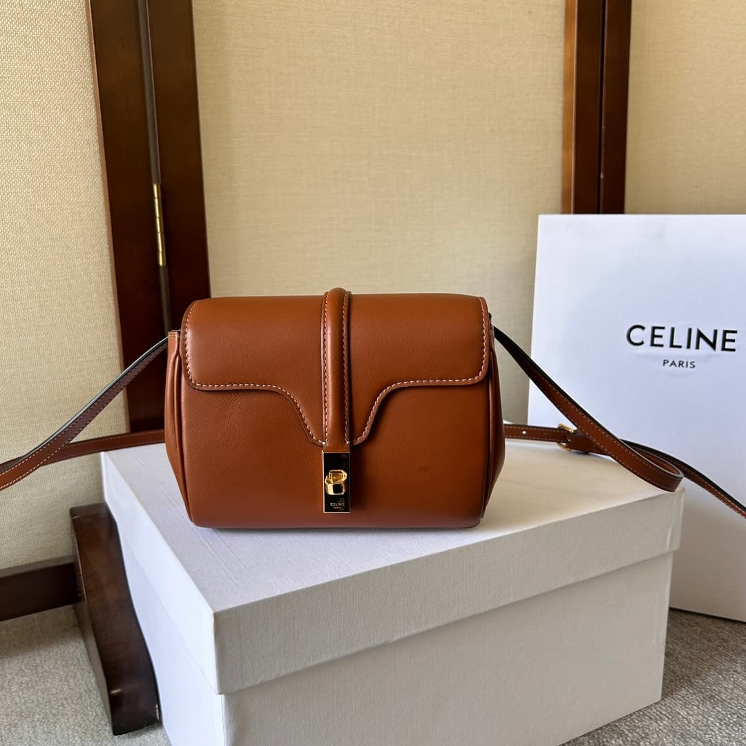 Celine Calfskin Small 16 Bag in Tan High