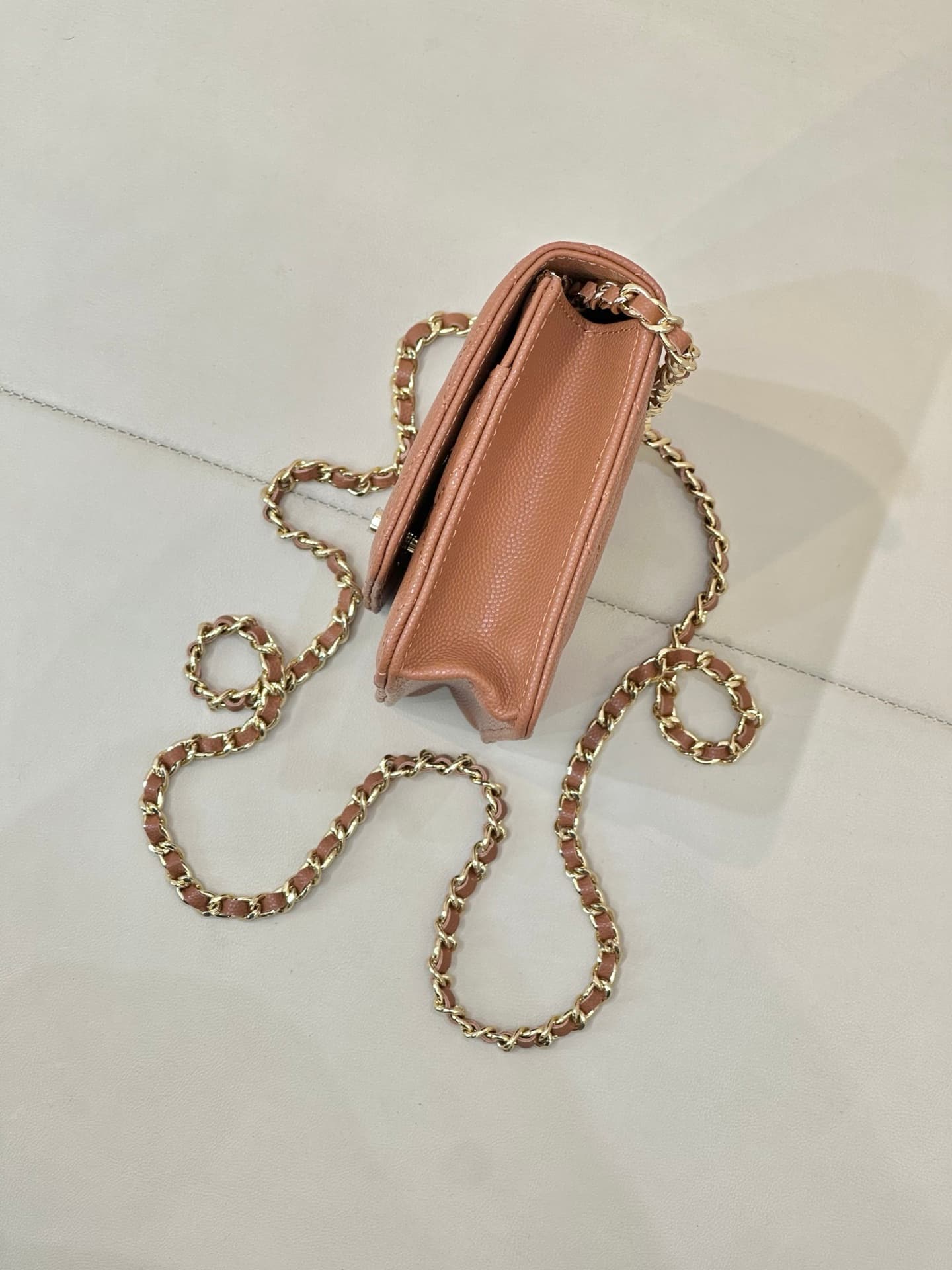 Chanel Classic Wallet on Chain Grained Shiny Calfskin& Gold-Tone Metal AP4241 Caramel TOP