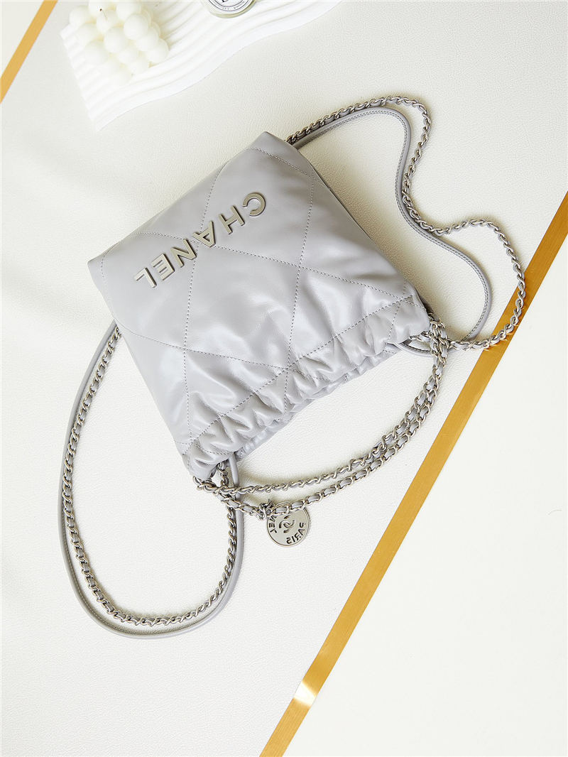 Chanel 22 MINI HANDBAG Shiny Calfskin Grey & Silver-Tone Metal AS3980 A