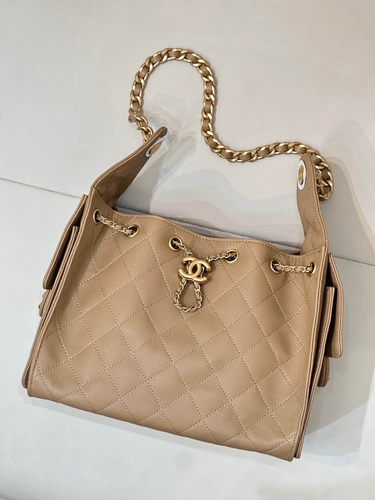 Chanel 25 Small Hobo handbag AS5293 Grained Calfskin & Gold-tone Metal Beige TOP