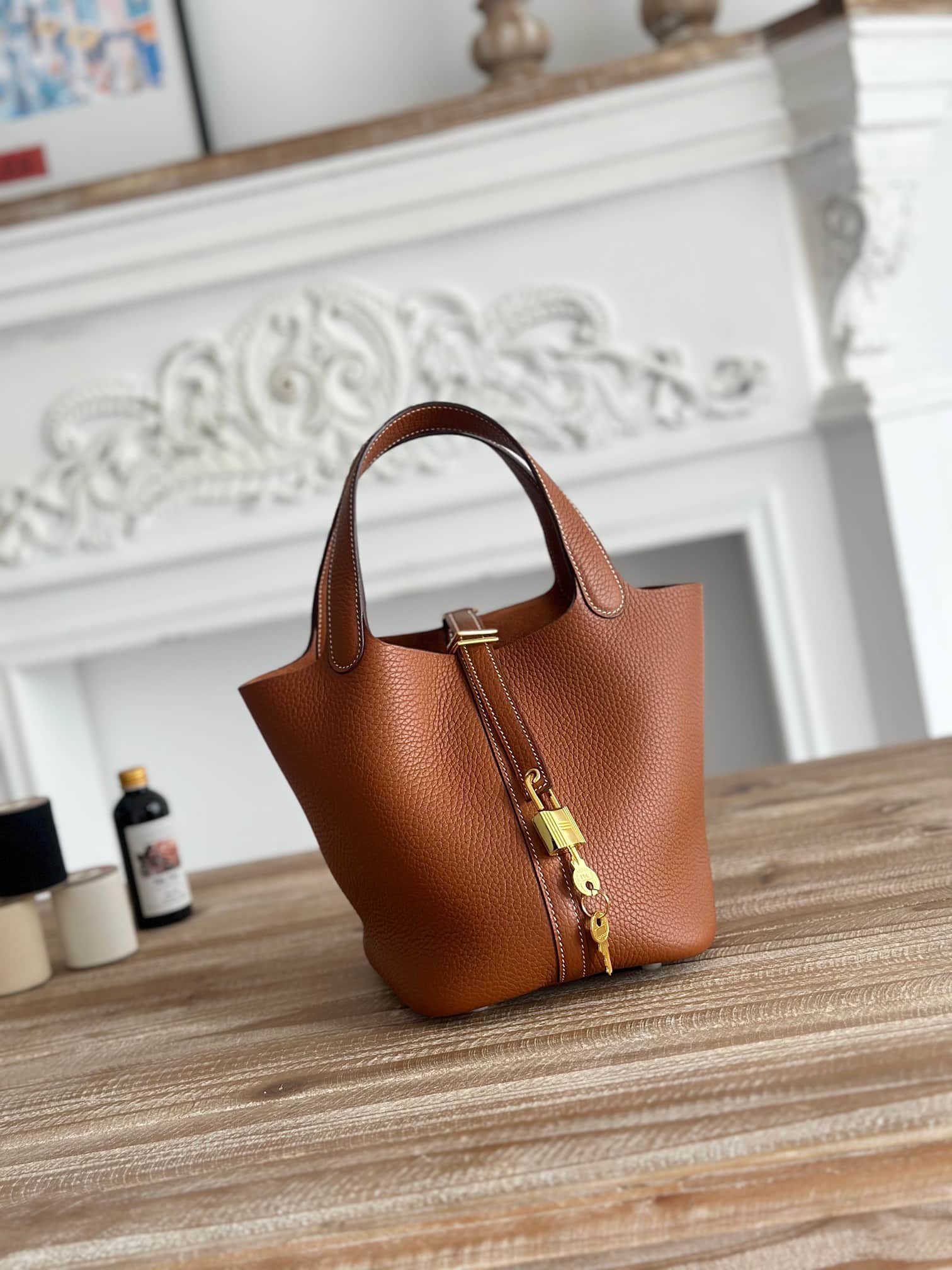 Hermès Picotin Lock 18 Bucket Bag TC Leather Silver Metal Gold Wax High