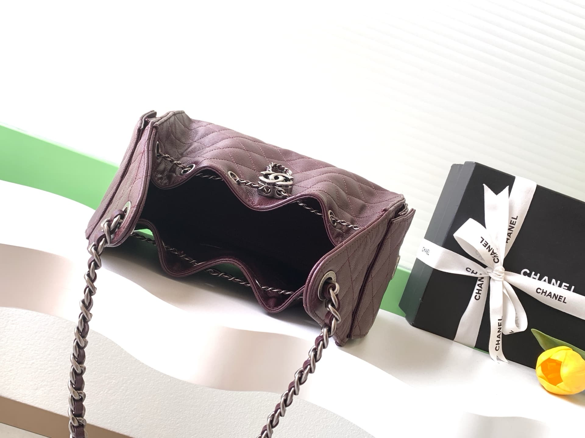Chanel 25 Small Hobo handbag AS5293 Grained Calfskin &Silver-Tone Metal Drak Brown A