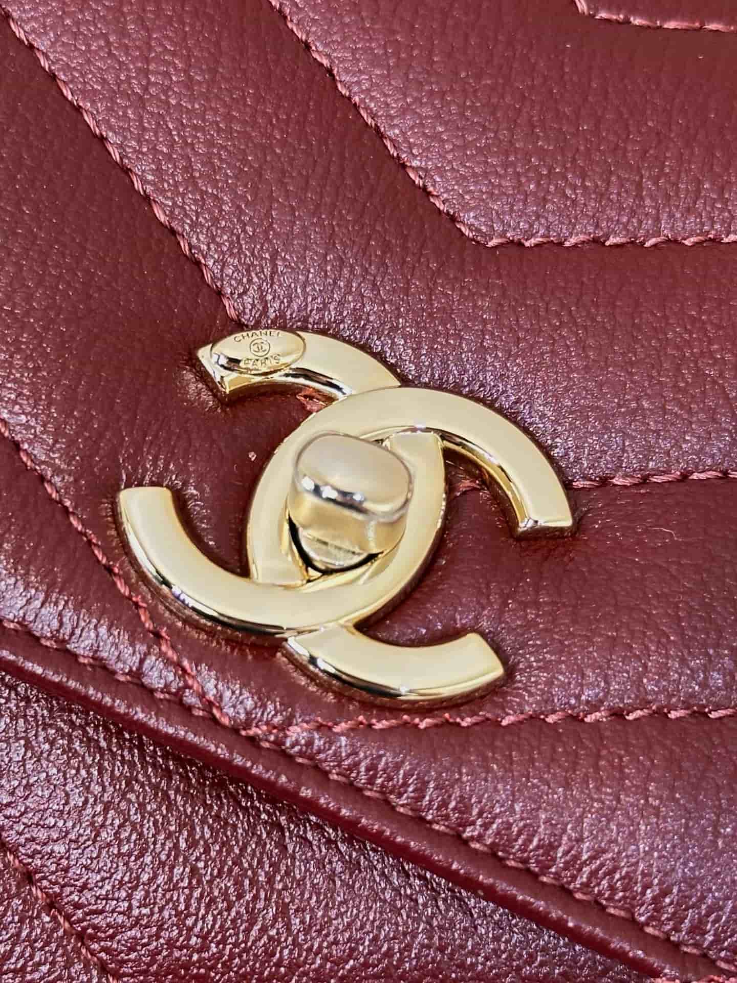Chanel Maxi Flap Bag with Top Handle Grained Calfskin& Gold-Tone Metal AS6091 Claret TOP