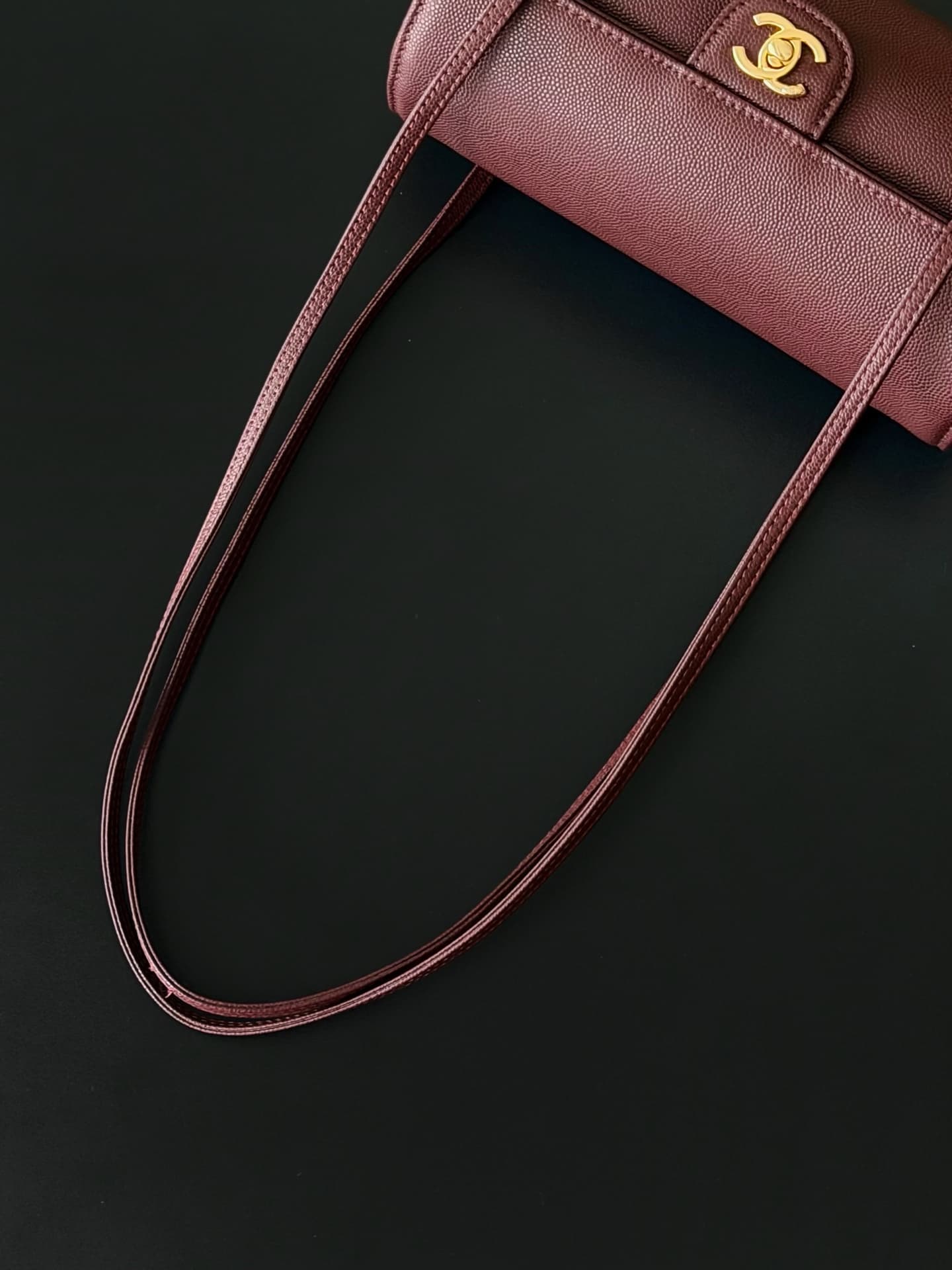 Chanel Small Bowling Bag Grained Shiny Calfskin & Gold-Tone Metal AS6143 Dark Burgundy High