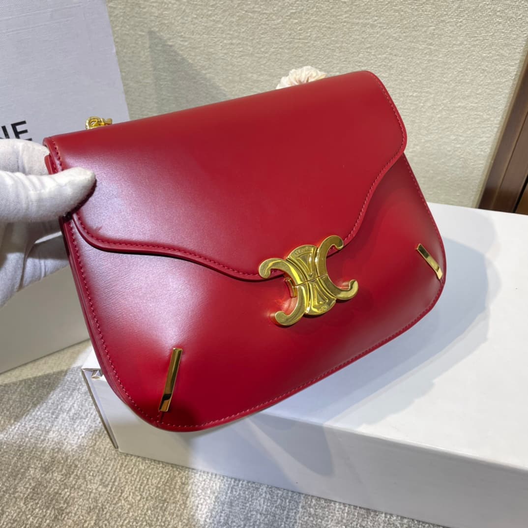 Celine Triomphe Saddle Bag in Red Shiny Calfskin High