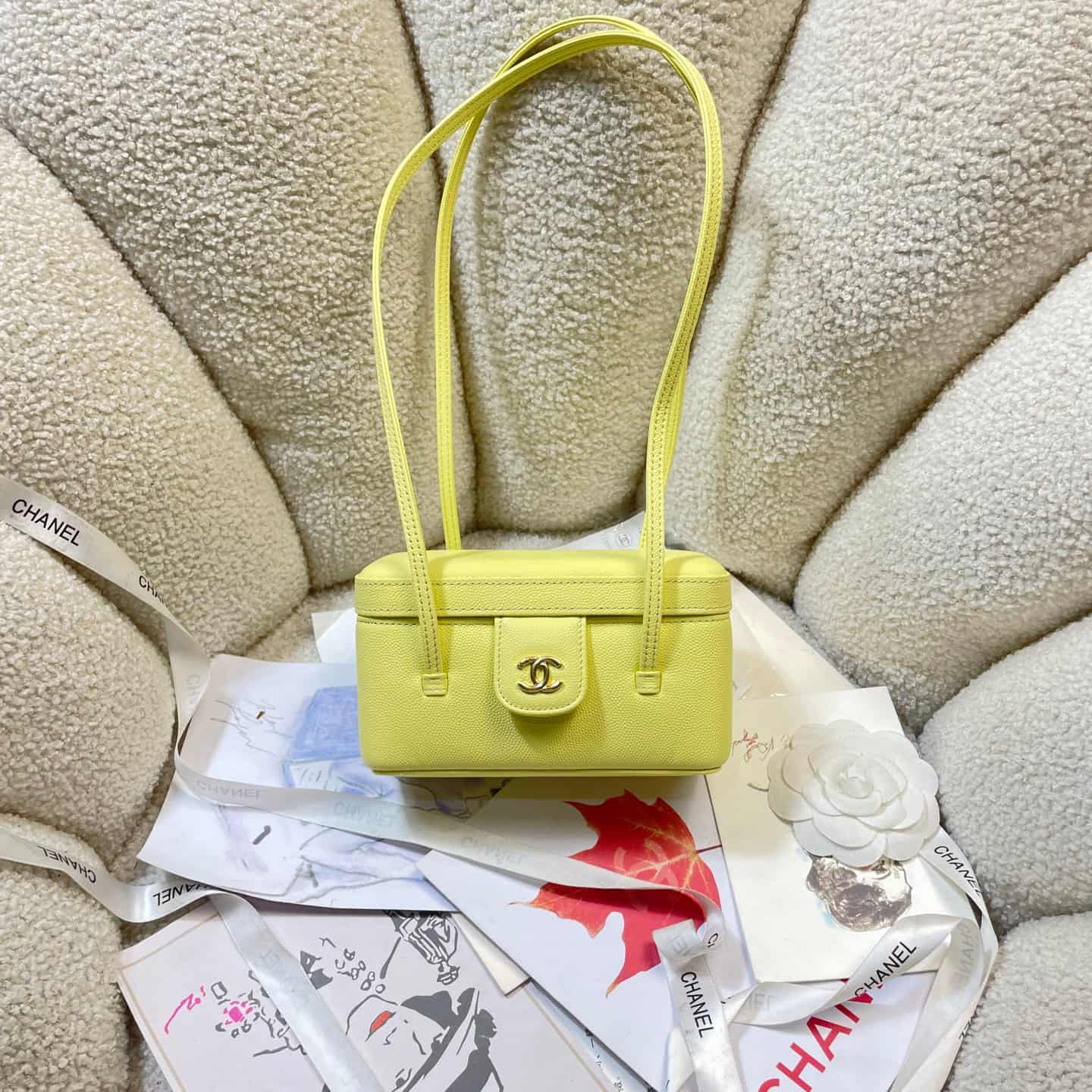 Chanel Long Vanity with Leather Strap Grained Shiny Calfskin & Gold-Tone Metal Yellow AP5067 A