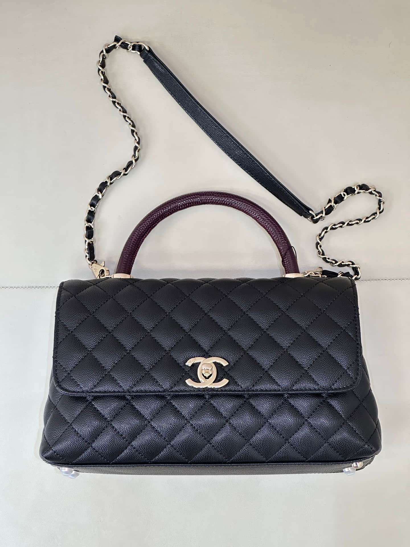 Chanel Medium FLAP BAG WITH TOP HANDLE Grained Calfskin Gold Metal A92991 TOP