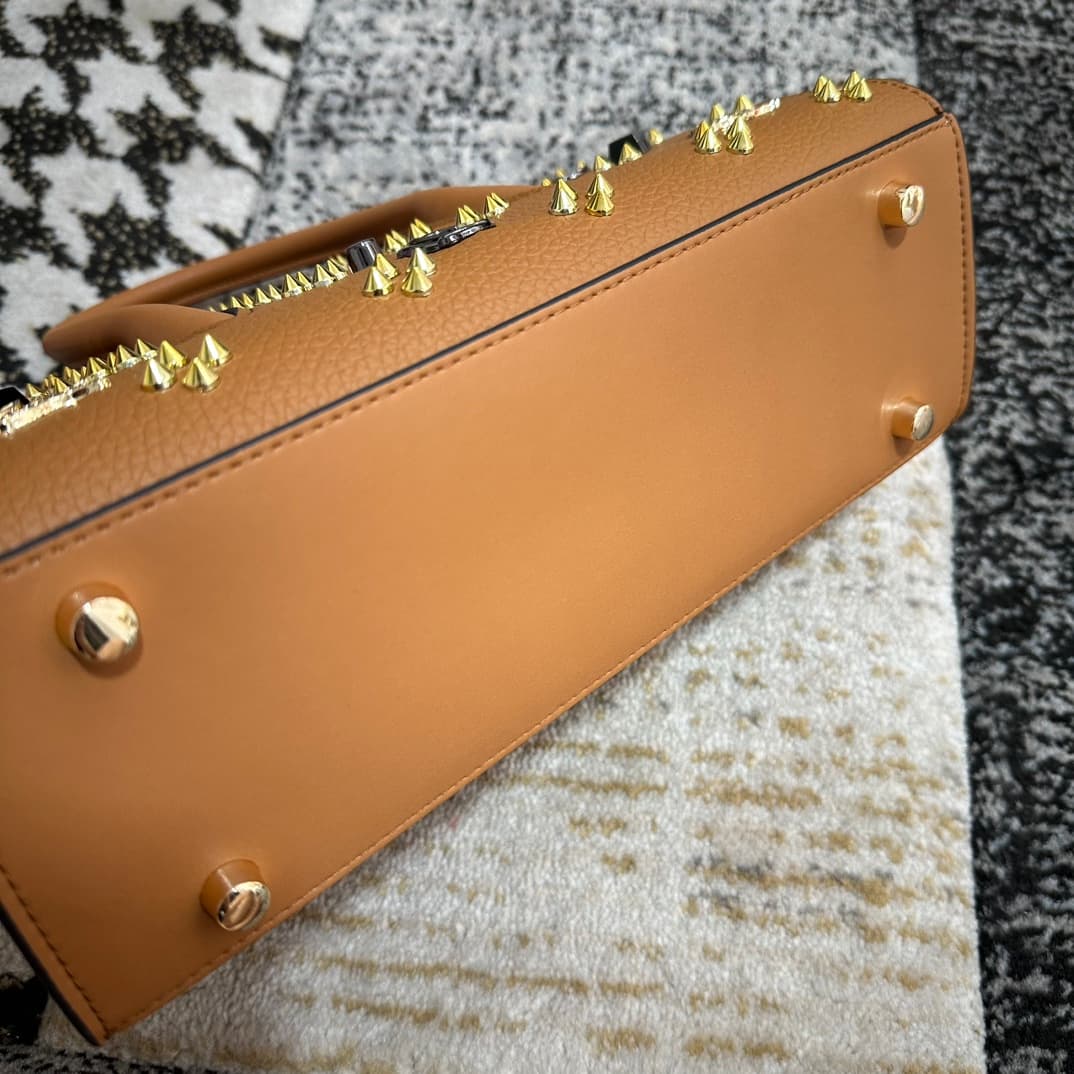 Christian Louboutin Paloma leather tote bag in brown with spikes &studs High