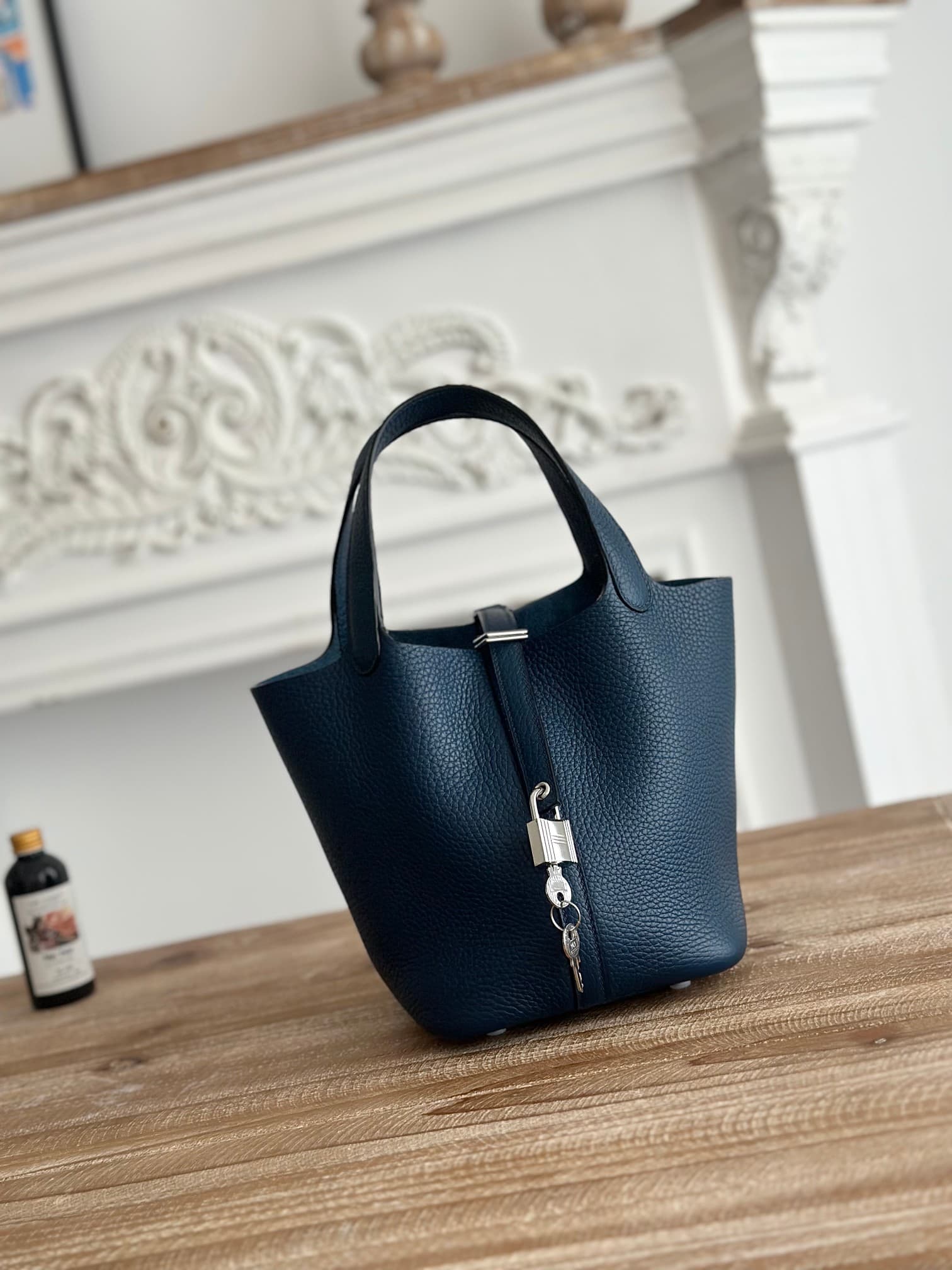 Hermès Picotin Lock 18 Bucket Bag TC Leather Silver/Gold Metal Bleu Saphir Wax High