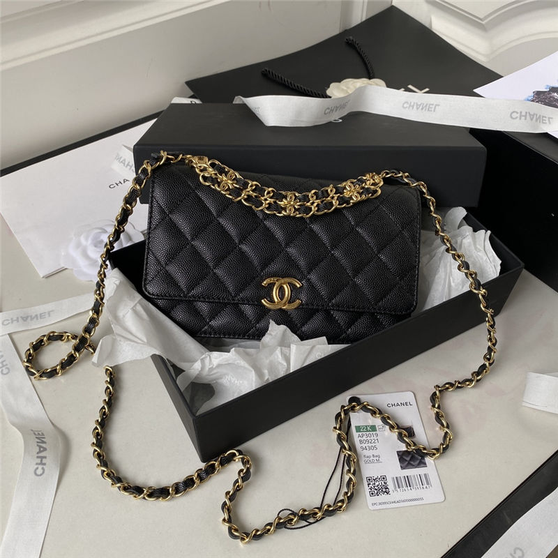Chanel Wallet on Chain AP3019 Grained Calfskin & Gold-Tone Metal Black A