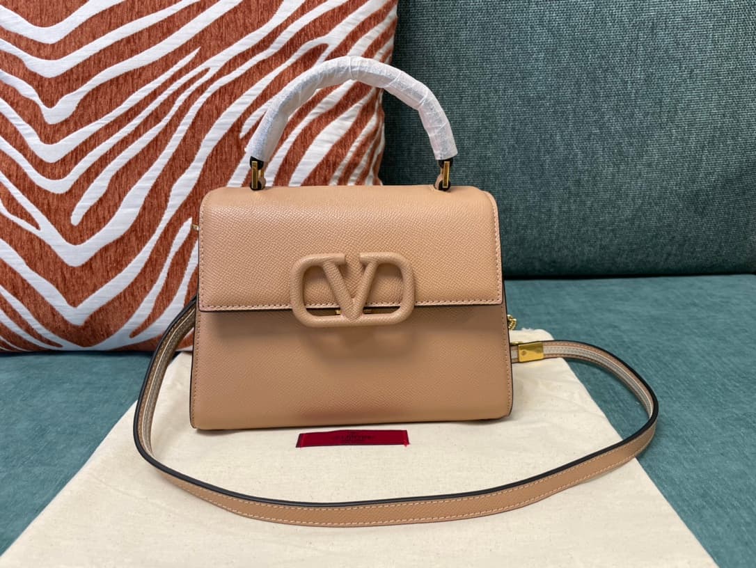 Valentino Mini Vsling Handbag In Nude Pink Grainy Calfskin High