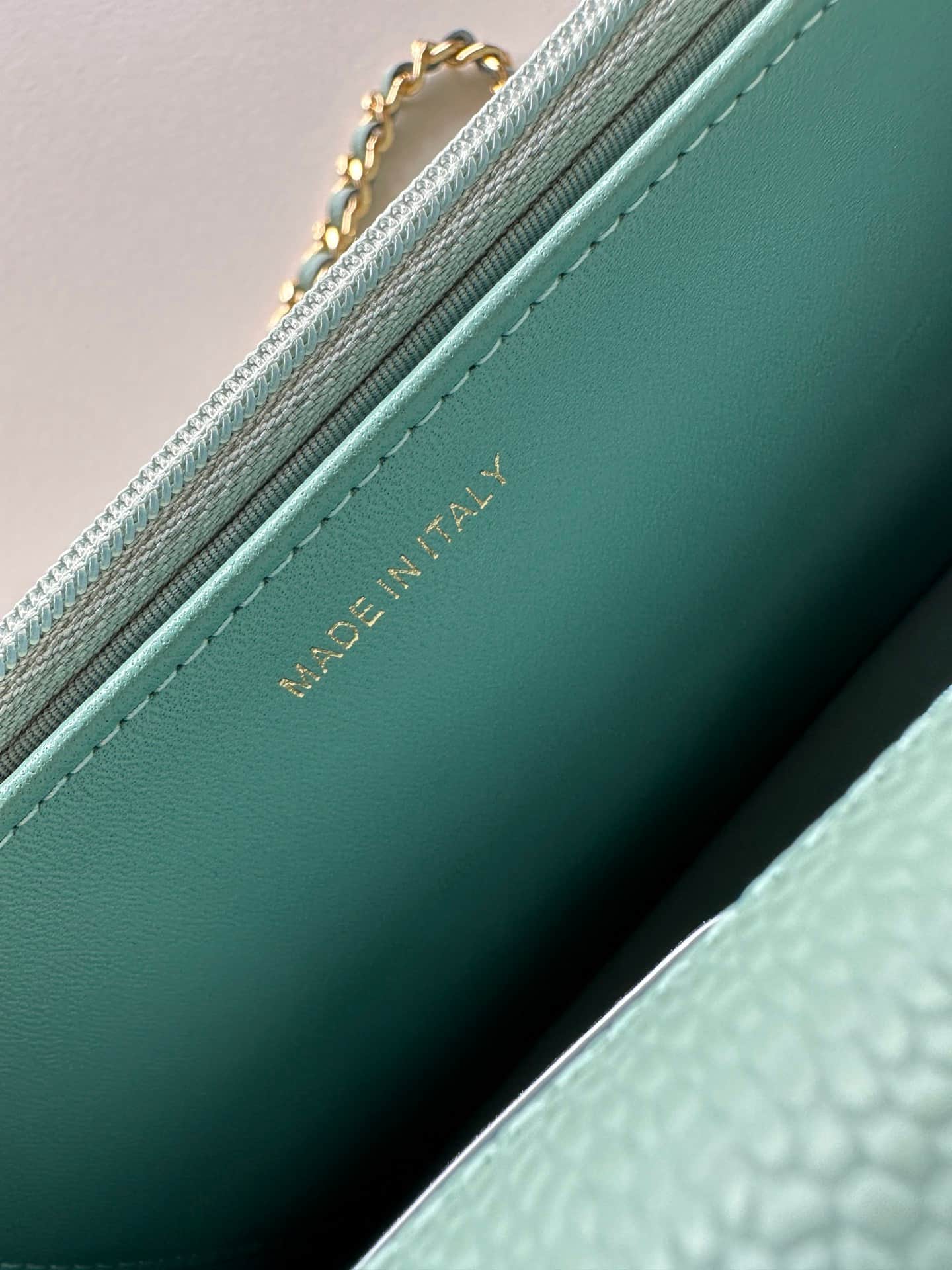 Chanel Classic Wallet on Chain Grained Shiny Calfskin & Gold-Tone Metal AP4241 Light Green High
