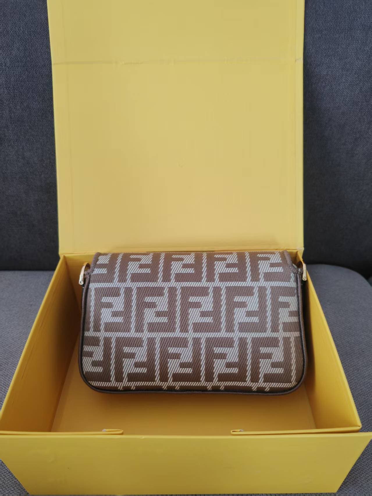 MINI BAGUETTE FF jacquard fabric bag gray High