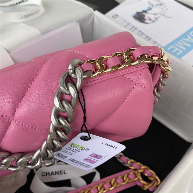 Chanel 19 Flap Bag Lambskin Dark Pink Silver High