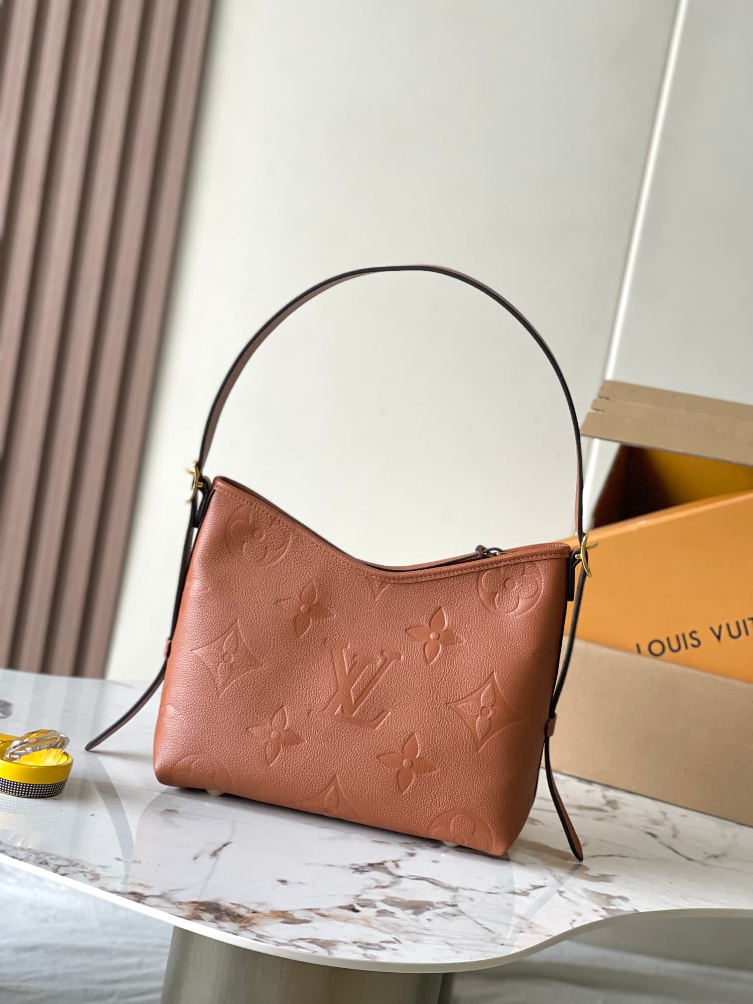 Louis Vuitton CarryAll PM Cognac Brown Embossed grained cowhide leather M11790 TOP