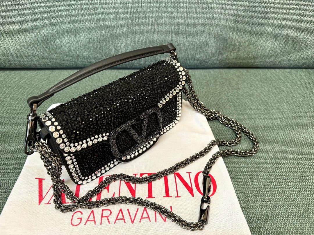 Valentino Garavani VLogo Loco Flap Embellished Leather Shoulder Bag Black High