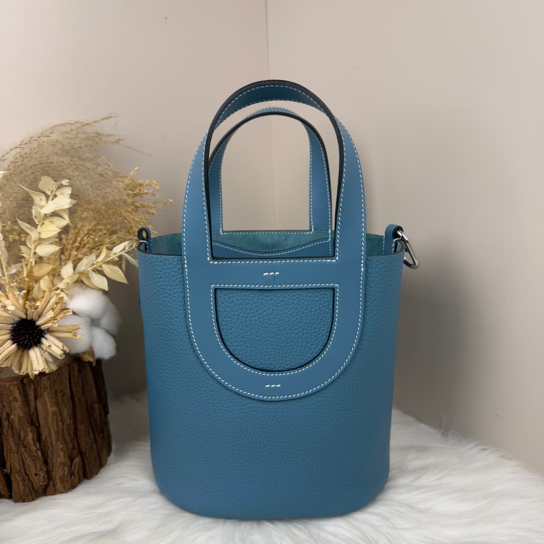 Hermès Picotin In-The-Loop 18 bag Silver/Gold Metal Bleu Jean Wax High